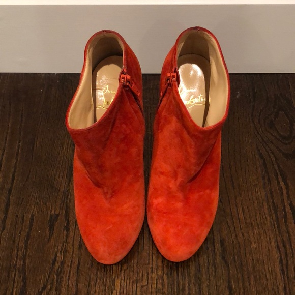 Christian Louboutin Red/Orange Suede Wedge Bootie - Picture 3 of 8